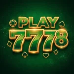 Play7778 logo with golden 3D text on dark green background
