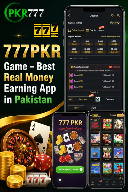 777PKR Game online casino app interface with slot games and mobile screens high quality design