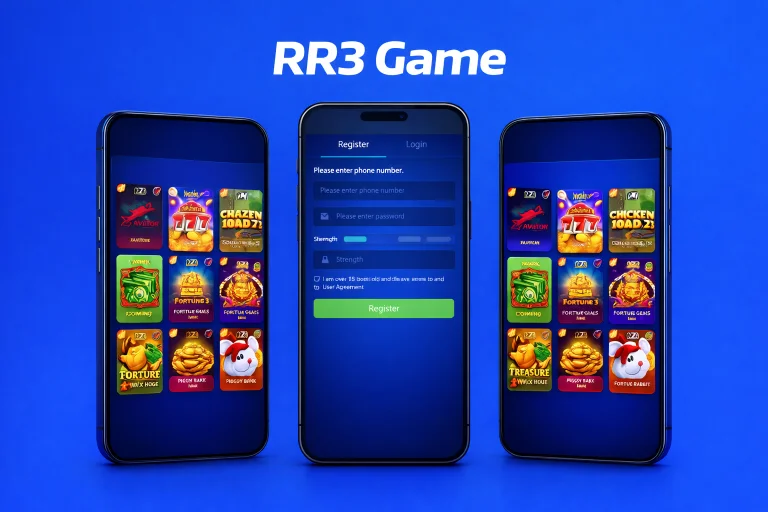 RR3 Game registration screen mobile app interface blue background