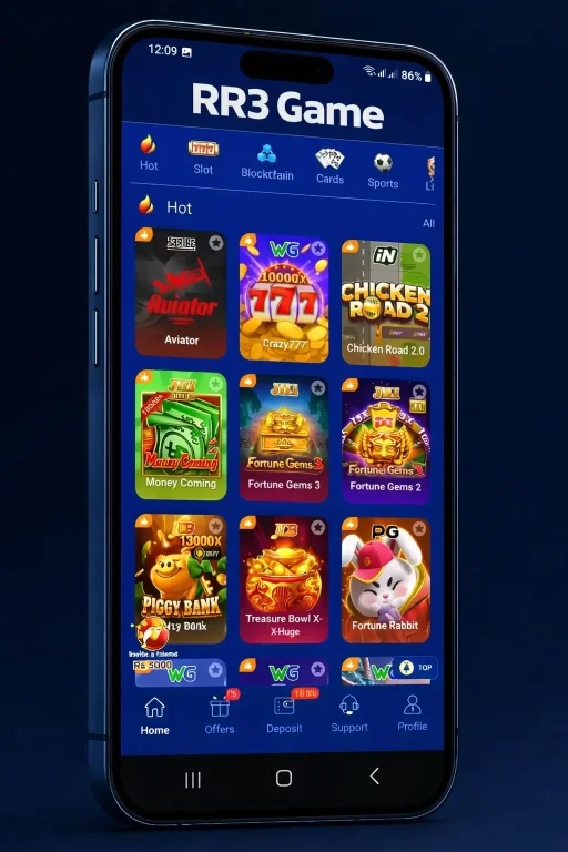 RR3 Game Android app screen preview with colorful casino games