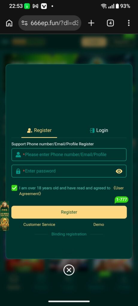 Register on the 666EP Game