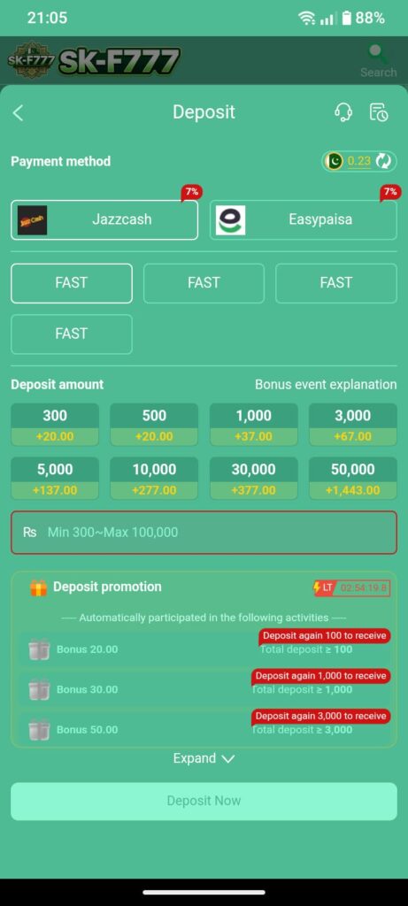 Deposit Steps in SK F777 Game