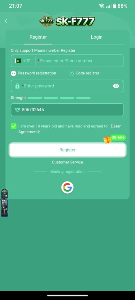 SK F777 Game APK Register 